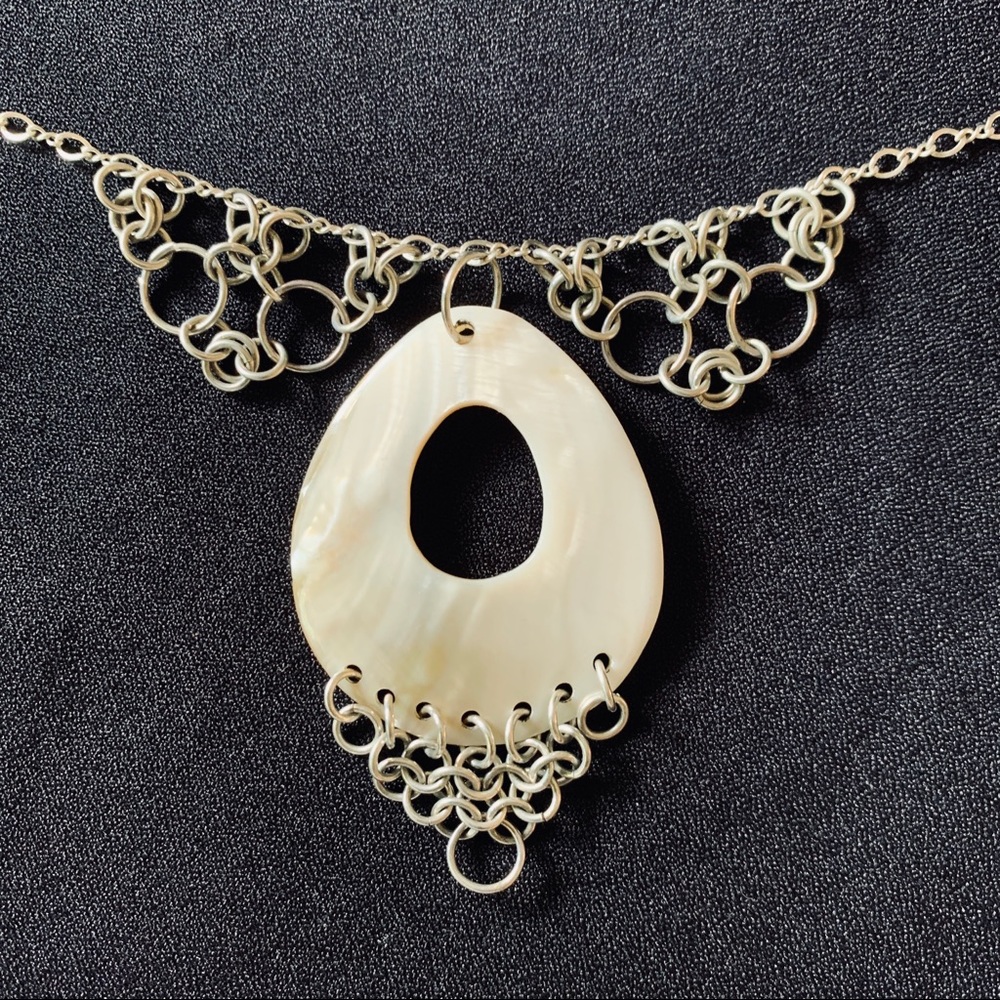Sterling silver chain mail and shell necklace